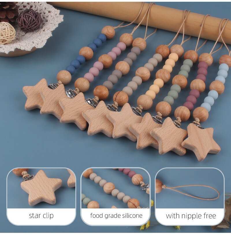 New Wooden Star Teether Clip P - Baby Food Pacifier recension och pris